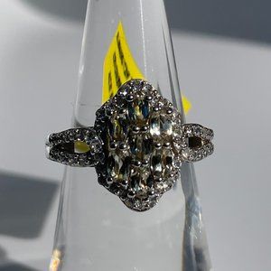 Turkizite and Natural White Zircon Cluster Ring -- Size 5